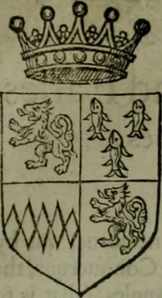 An illustration from A catalogve and succession of the kings, princes, dukes, marquesses, earles, and viscounts of this realme of England, since the Norman conquest, to this present yeere 1622. Together with their armes, wiues, and children; the times of their deaths and burials, with many of their memorable actions, 1622, leaf 244