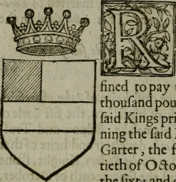 An illustration from A catalogve and succession of the kings, princes, dukes, marquesses, earles, and viscounts of this realme of England, since the Norman conquest, to this present yeere 1622. Together with their armes, wiues, and children; the times of their deaths and burials, with many of their memorable actions, 1622, leaf 295