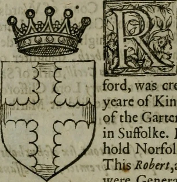 An illustration from A catalogve and succession of the kings, princes, dukes, marquesses, earles, and viscounts of this realme of England, since the Norman conquest, to this present yeere 1622. Together with their armes, wiues, and children; the times of their deaths and burials, with many of their memorable actions, 1622, leaf 313