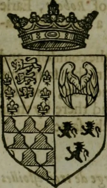 An illustration from A catalogve and succession of the kings, princes, dukes, marquesses, earles, and viscounts of this realme of England, since the Norman conquest, to this present yeere 1622. Together with their armes, wiues, and children; the times of their deaths and burials, with many of their memorable actions, 1622, leaf 326