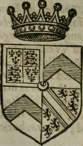 An illustration from A catalogve and succession of the kings, princes, dukes, marquesses, earles, and viscounts of this realme of England, since the Norman conquest, to this present yeere 1622. Together with their armes, wiues, and children; the times of their deaths and burials, with many of their memorable actions, 1622, leaf 329