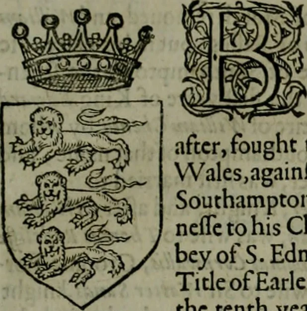 An illustration from A catalogve and succession of the kings, princes, dukes, marquesses, earles, and viscounts of this realme of England, since the Norman conquest, to this present yeere 1622. Together with their armes, wiues, and children; the times of their deaths and burials, with many of their memorable actions, 1622, leaf 332
