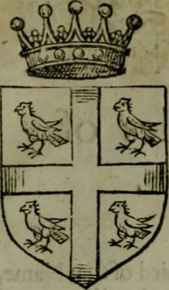 An illustration from A catalogve and succession of the kings, princes, dukes, marquesses, earles, and viscounts of this realme of England, since the Norman conquest, to this present yeere 1622. Together with their armes, wiues, and children; the times of their deaths and burials, with many of their memorable actions, 1622, leaf 334
