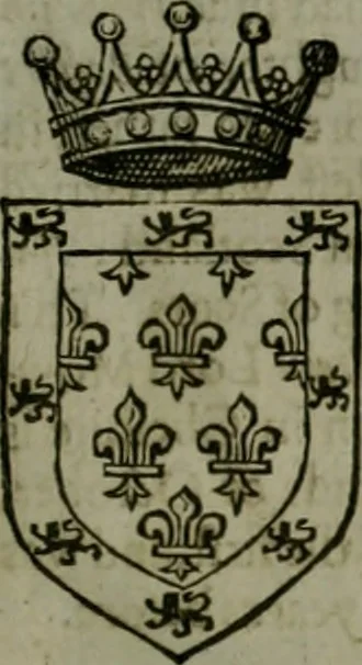 An illustration from A catalogve and succession of the kings, princes, dukes, marquesses, earles, and viscounts of this realme of England, since the Norman conquest, to this present yeere 1622. Together with their armes, wiues, and children; the times of their deaths and burials, with many of their memorable actions, 1622, leaf 344