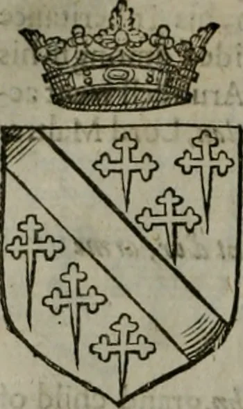 An illustration from A catalogve and succession of the kings, princes, dukes, marquesses, earles, and viscounts of this realme of England, since the Norman conquest, to this present yeere 1622. Together with their armes, wiues, and children; the times of their deaths and burials, with many of their memorable actions, 1622, leaf 349
