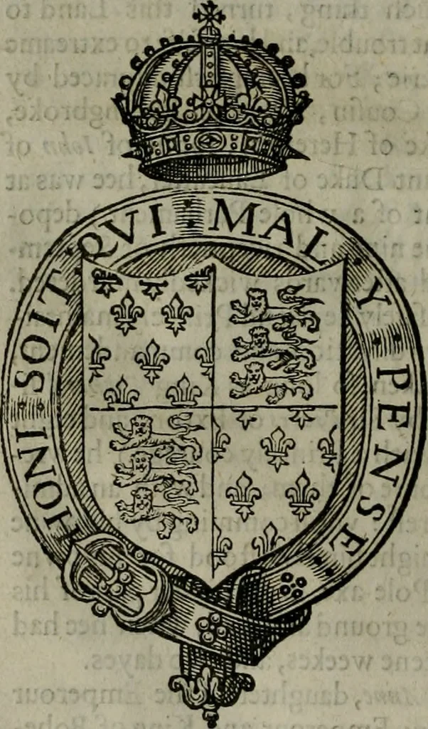 An illustration from A catalogve and succession of the kings, princes, dukes, marquesses, earles, and viscounts of this realme of England, since the Norman conquest, to this present yeere 1622. Together with their armes, wiues, and children; the times of their deaths and burials, with many of their memorable actions, 1622, leaf 35