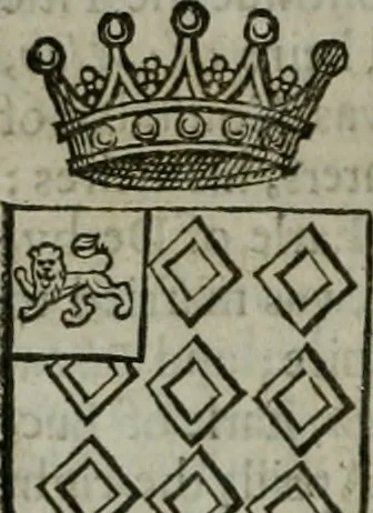 An illustration from A catalogve and succession of the kings, princes, dukes, marquesses, earles, and viscounts of this realme of England, since the Norman conquest, to this present yeere 1622. Together with their armes, wiues, and children; the times of their deaths and burials, with many of their memorable actions, 1622, leaf 353