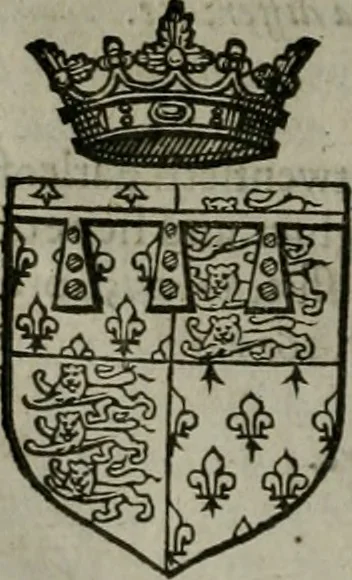 An illustration from A catalogve and succession of the kings, princes, dukes, marquesses, earles, and viscounts of this realme of England, since the Norman conquest, to this present yeere 1622. Together with their armes, wiues, and children; the times of their deaths and burials, with many of their memorable actions, 1622, leaf 385