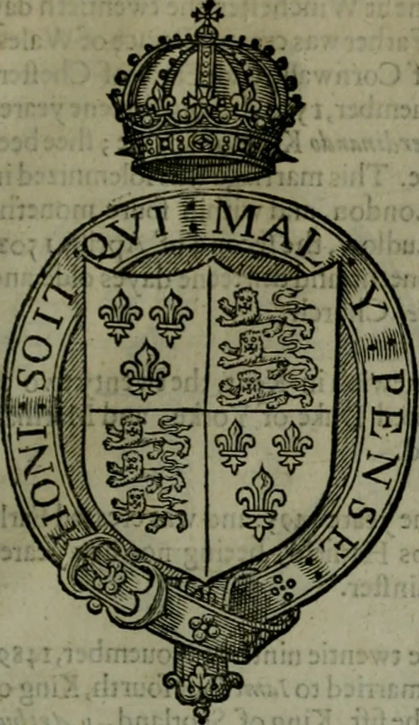 An illustration from A catalogve and succession of the kings, princes, dukes, marquesses, earles, and viscounts of this realme of England, since the Norman conquest, to this present yeere 1622. Together with their armes, wiues, and children; the times of their deaths and burials, with many of their memorable actions, 1622, leaf 46