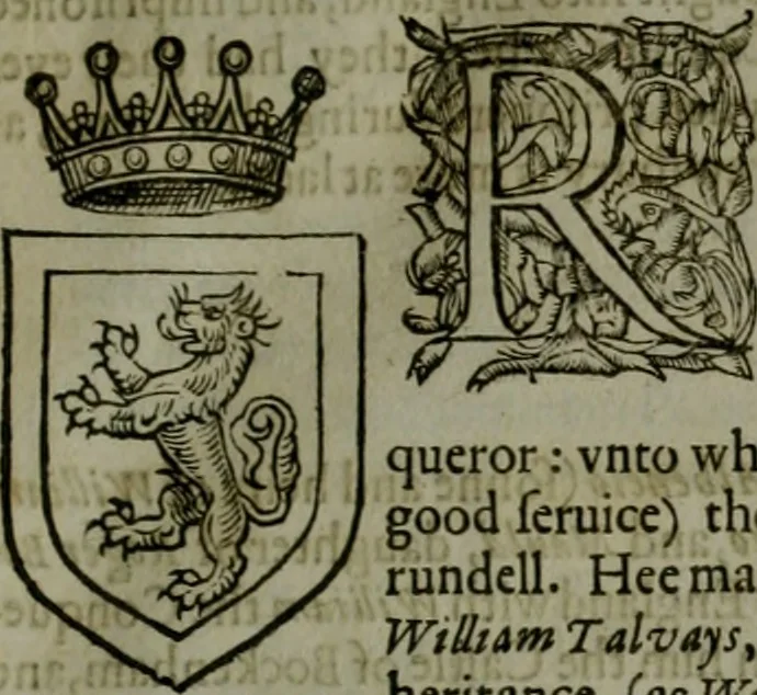 An illustration from A catalogve and succession of the kings, princes, dukes, marquesses, earles, and viscounts of this realme of England, since the Norman conquest, to this present yeere 1622. Together with their armes, wiues, and children; the times of their deaths and burials, with many of their memorable actions, 1622, leaf 56