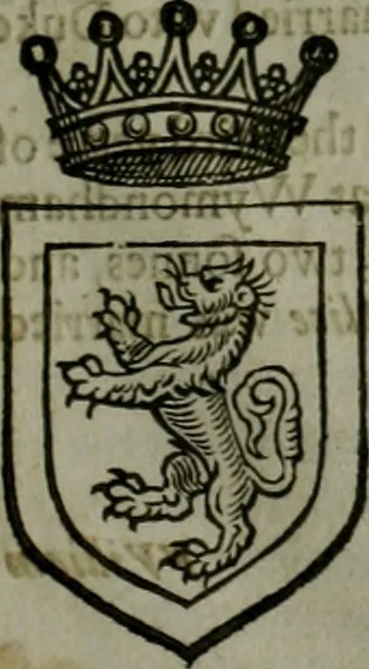 An illustration from A catalogve and succession of the kings, princes, dukes, marquesses, earles, and viscounts of this realme of England, since the Norman conquest, to this present yeere 1622. Together with their armes, wiues, and children; the times of their deaths and burials, with many of their memorable actions, 1622, leaf 56