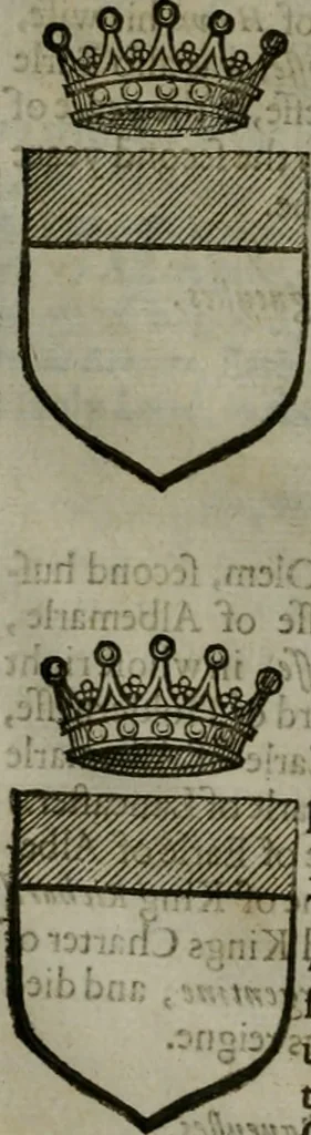 An illustration from A catalogve and succession of the kings, princes, dukes, marquesses, earles, and viscounts of this realme of England, since the Norman conquest, to this present yeere 1622. Together with their armes, wiues, and children; the times of their deaths and burials, with many of their memorable actions, 1622, leaf 69
