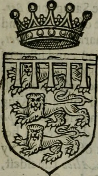 An illustration from A catalogve and succession of the kings, princes, dukes, marquesses, earles, and viscounts of this realme of England, since the Norman conquest, to this present yeere 1622. Together with their armes, wiues, and children; the times of their deaths and burials, with many of their memorable actions, 1622, leaf 89