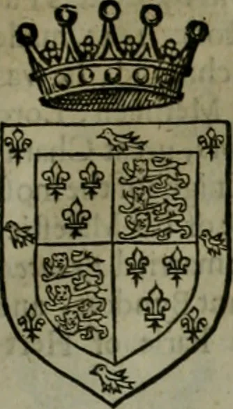 An illustration from A catalogve and succession of the kings, princes, dukes, marquesses, earles, and viscounts of this realme of England, since the Norman conquest, to this present yeere 1622. Together with their armes, wiues, and children; the times of their deaths and burials, with many of their memorable actions, 1622, leaf 96