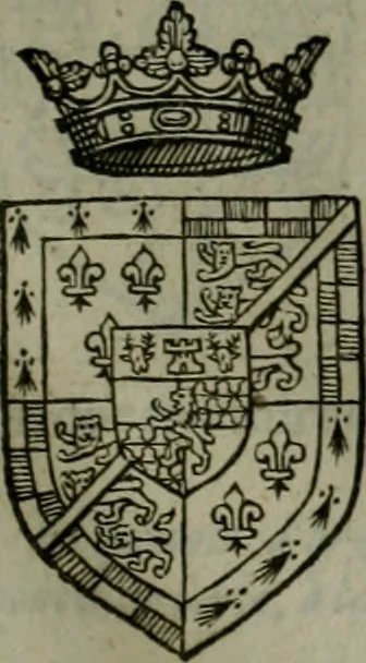 An illustration from A catalogve and succession of the kings, princes, dukes, marquesses, earles, and viscounts of this realme of England, since the Norman conquest, to this present yeere 1622. Together with their armes, wiues, and children; the times of their deaths and burials, with many of their memorable actions, 1622, leaf 96