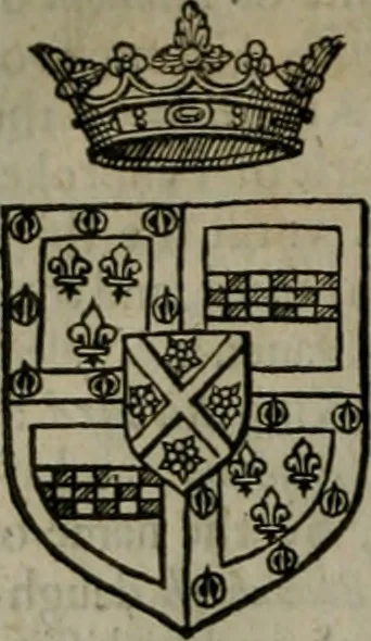 An illustration from A catalogve and succession of the kings, princes, dukes, marquesses, earles, and viscounts of this realme of England, since the Norman conquest, to this present yeere 1622. Together with their armes, wiues, and children; the times of their deaths and burials, with many of their memorable actions, 1622, leaf 97