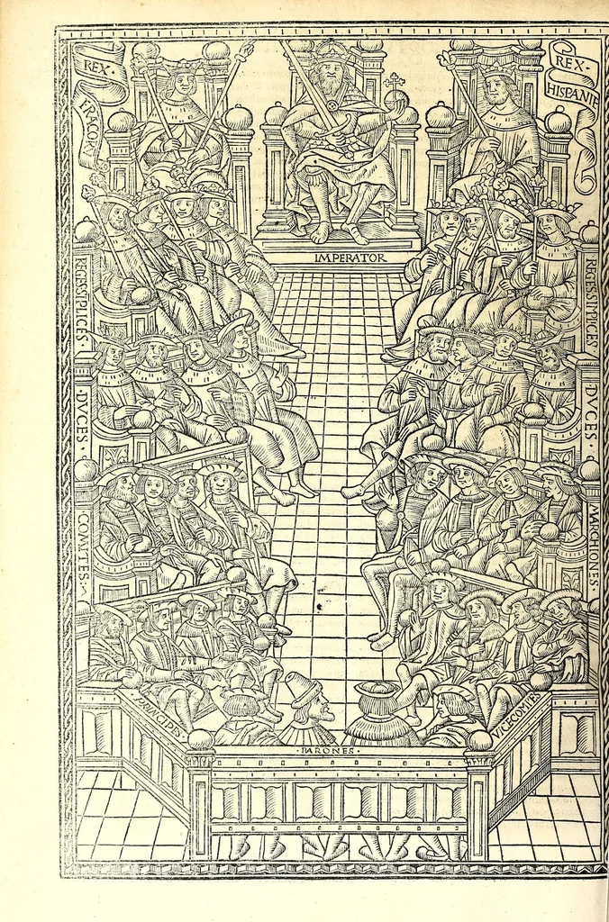 An illustration from Catalogvs gloriae mundi : laudes, honores, excellentias, ac pre̜eminentias omniũ fere statuũ, plurimarumq[ue] rerũ illius continẽs, 1546, leaf 228