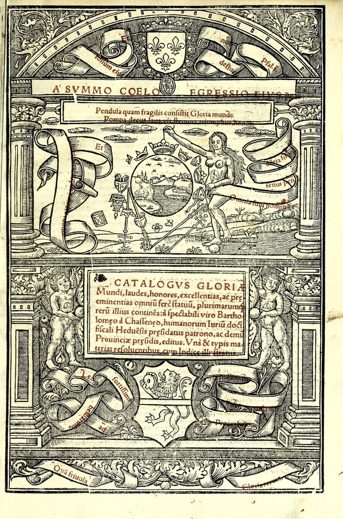 An illustration from Catalogvs gloriae mundi : laudes, honores, excellentias, ac pre̜eminentias omniũ fere statuũ, plurimarumq[ue] rerũ illius continẽs, 1546, leaf 5