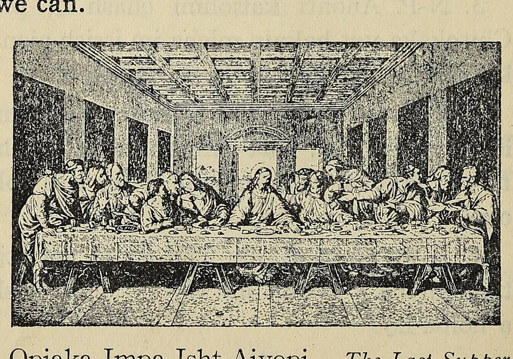 An illustration from A catechism of the Catholic religion, tr. into the Choctaw language .., 1916, leaf 116