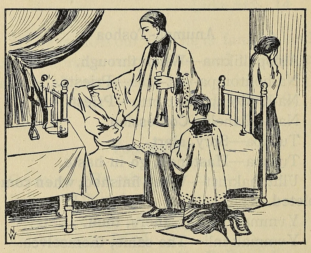 An illustration from A catechism of the Catholic religion, tr. into the Choctaw language .., 1916, leaf 130
