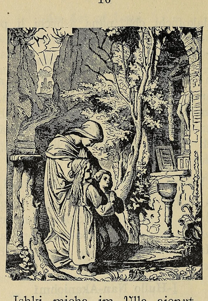 An illustration from A catechism of the Catholic religion, tr. into the Choctaw language .., 1916, leaf 20