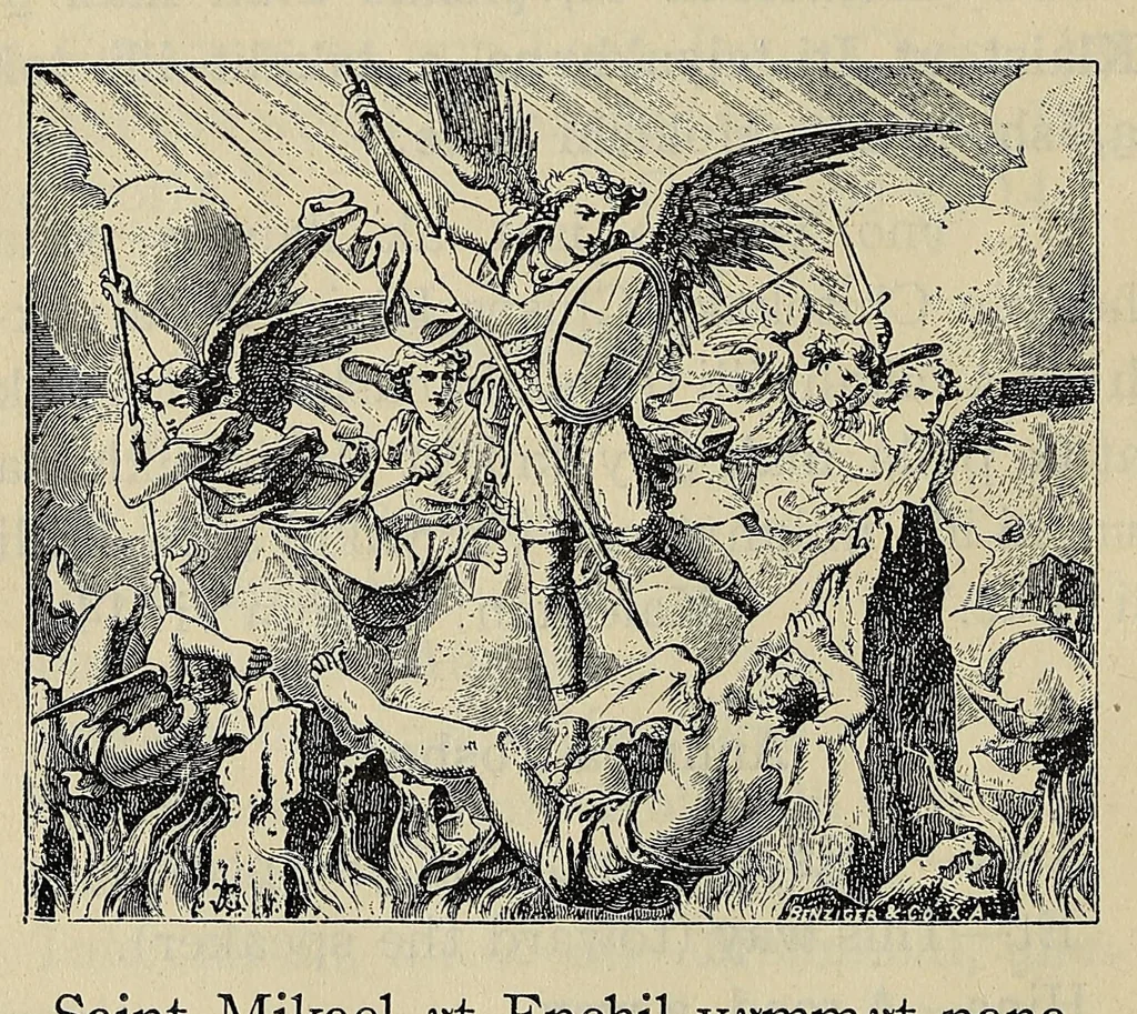 An illustration from A catechism of the Catholic religion, tr. into the Choctaw language .., 1916, leaf 52