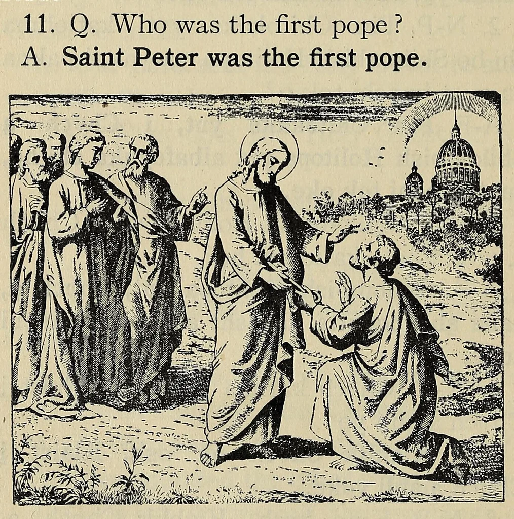 An illustration from A catechism of the Catholic religion, tr. into the Choctaw language .., 1916, leaf 76