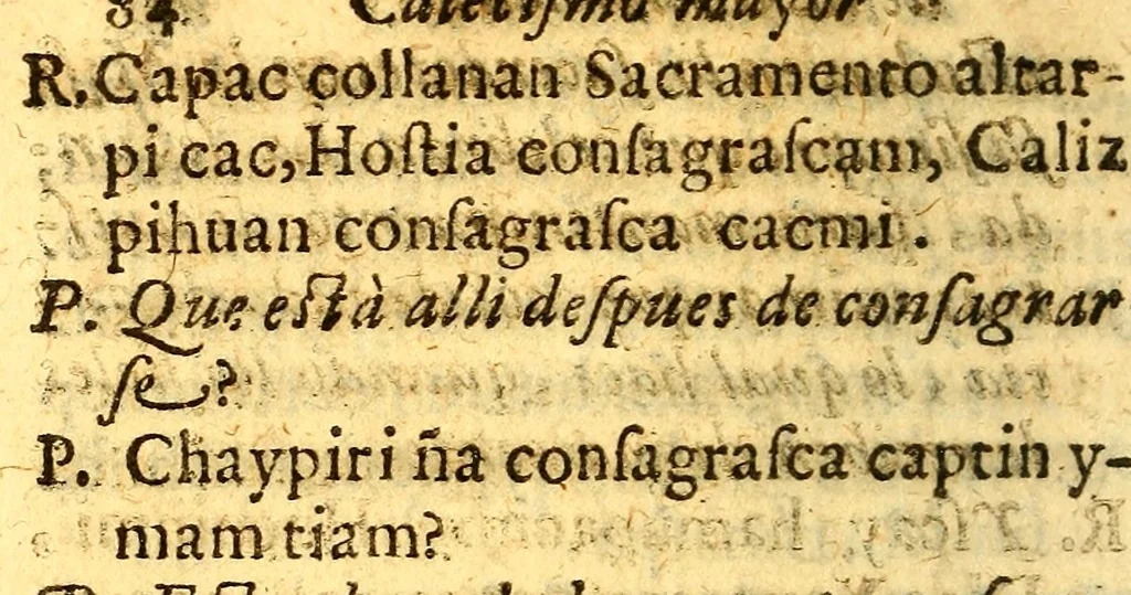 An illustration from Catecismo en la lengua española. Y quichua del Piru., 1603, leaf 102
