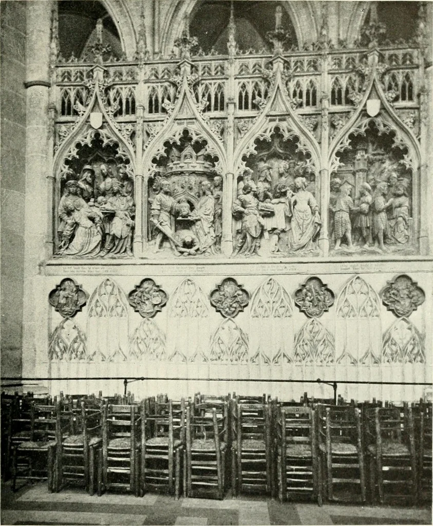 An illustration from Cathedrals and cloisters of the Isle de France : including Bourges, Troyes, Reims and Rouen, 1910, leaf 142
