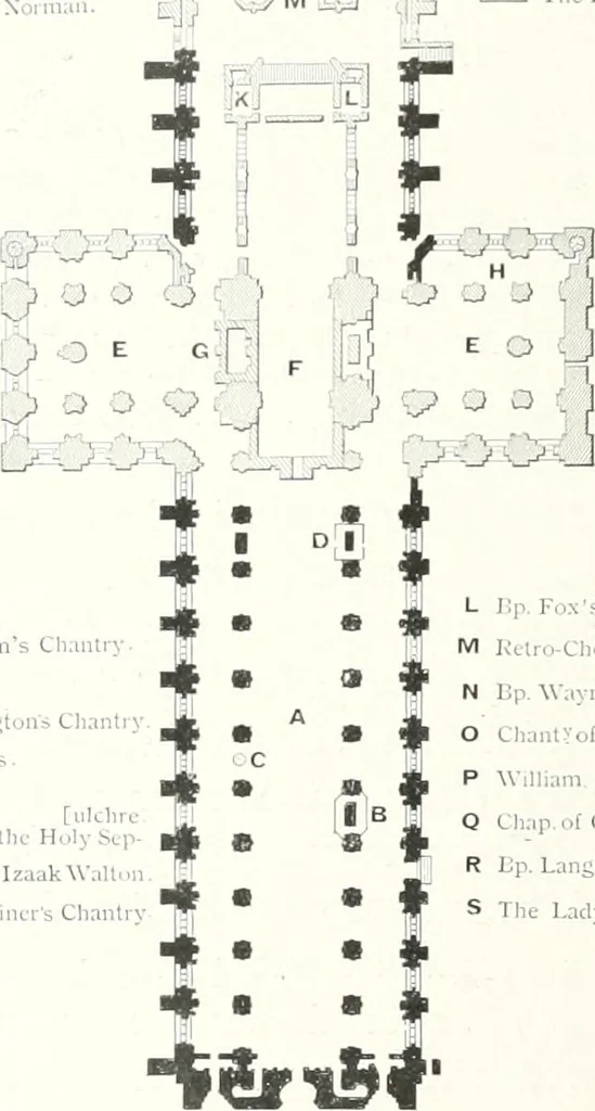 An illustration from The Cathedrals of England and Wales : their history, architecture, and associations ; with a series of Rembrandt plates and many illustrations in the text, 1906, leaf 105