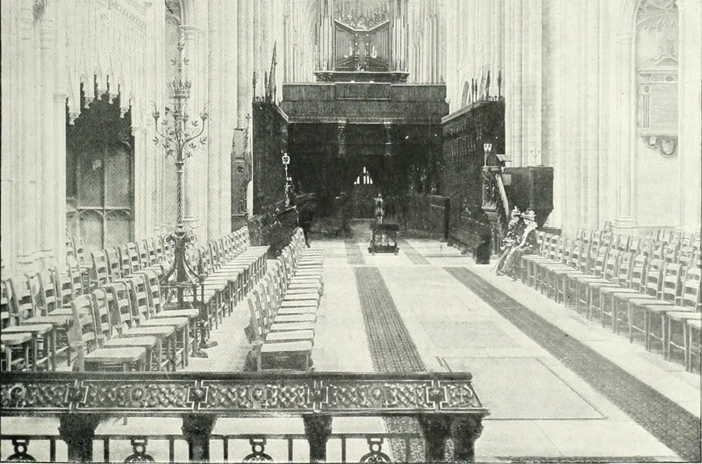 An illustration from The Cathedrals of England and Wales : their history, architecture, and associations ; with a series of Rembrandt plates and many illustrations in the text, 1906, leaf 130