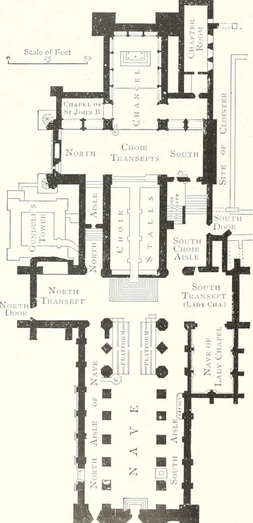 An illustration from The Cathedrals of England and Wales : their history, architecture, and associations ; with a series of Rembrandt plates and many illustrations in the text, 1906, leaf 265