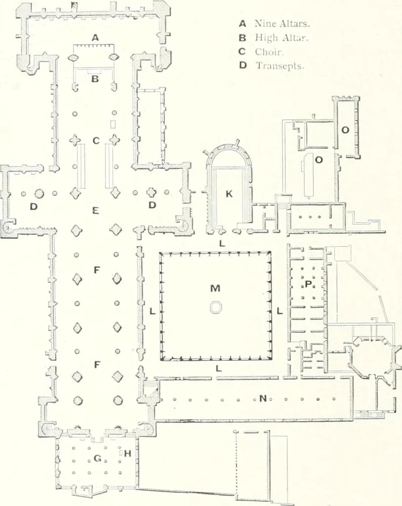An illustration from The Cathedrals of England and Wales : their history, architecture, and associations ; with a series of Rembrandt plates and many illustrations in the text, 1906, leaf 85