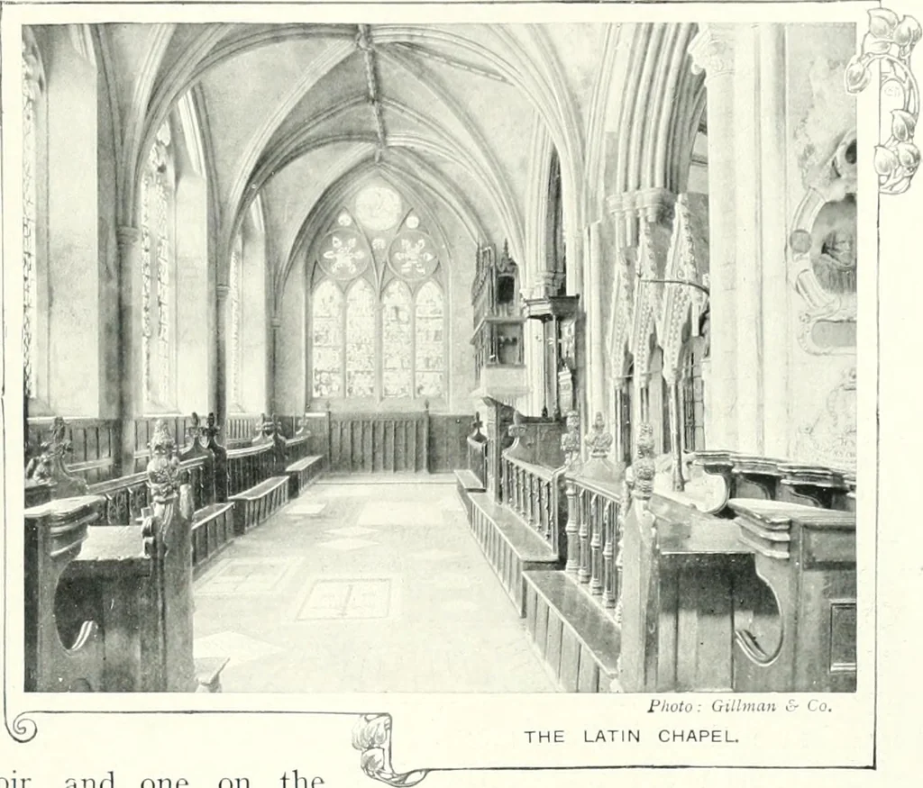 An illustration from The Cathedrals of England and Wales : their history, architecture, and associations ; with a series of Rembrandt plates and many illustrations in the text, 1906, leaf 118