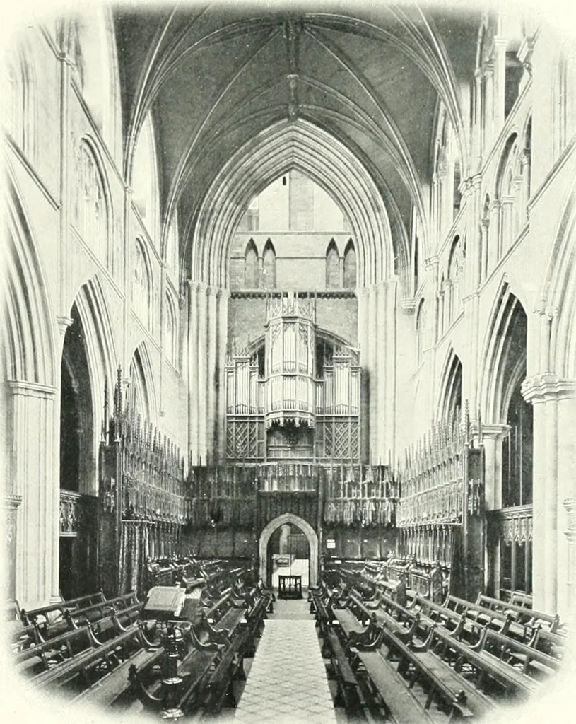 An illustration from The Cathedrals of England and Wales : their history, architecture, and associations ; with a series of Rembrandt plates and many illustrations in the text, 1906, leaf 128