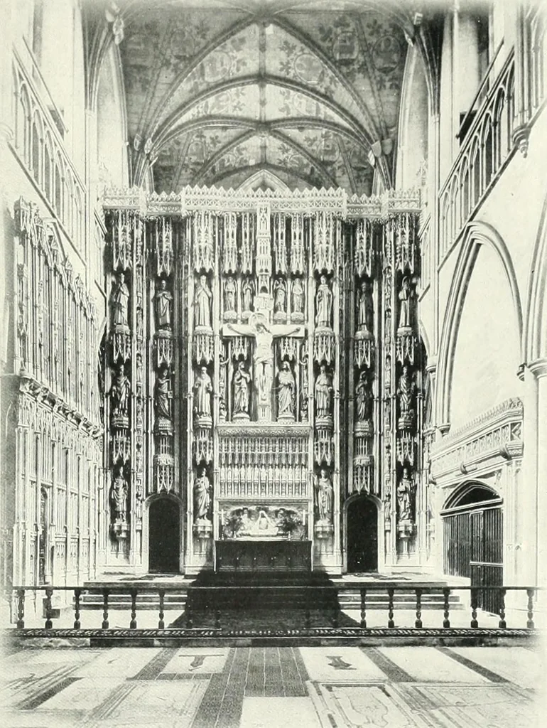 An illustration from The Cathedrals of England and Wales : their history, architecture, and associations ; with a series of Rembrandt plates and many illustrations in the text, 1906, leaf 142