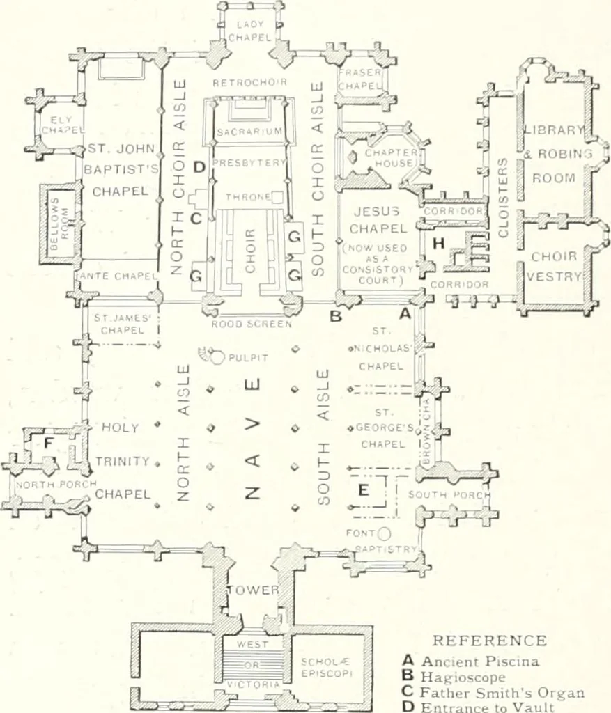 An illustration from The Cathedrals of England and Wales : their history, architecture, and associations ; with a series of Rembrandt plates and many illustrations in the text, 1906, leaf 151