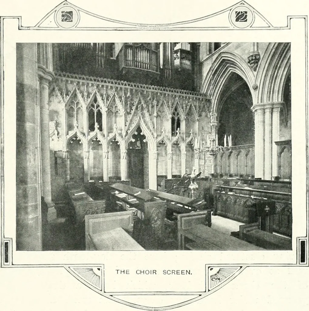 An illustration from The Cathedrals of England and Wales : their history, architecture, and associations ; with a series of Rembrandt plates and many illustrations in the text, 1906, leaf 184