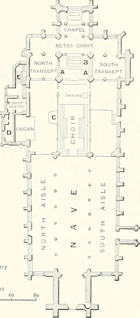 An illustration from The Cathedrals of England and Wales : their history, architecture, and associations ; with a series of Rembrandt plates and many illustrations in the text, 1906, leaf 190
