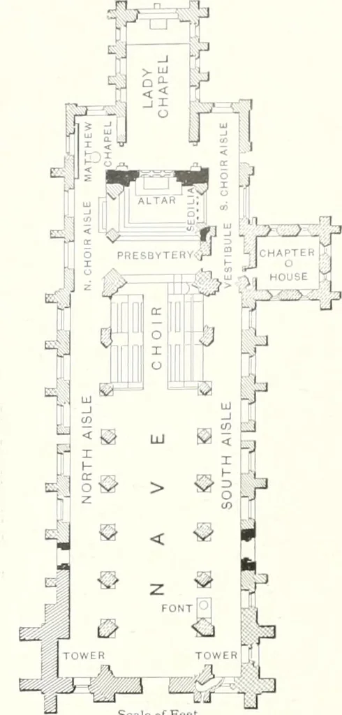 An illustration from The Cathedrals of England and Wales : their history, architecture, and associations ; with a series of Rembrandt plates and many illustrations in the text, 1906, leaf 235
