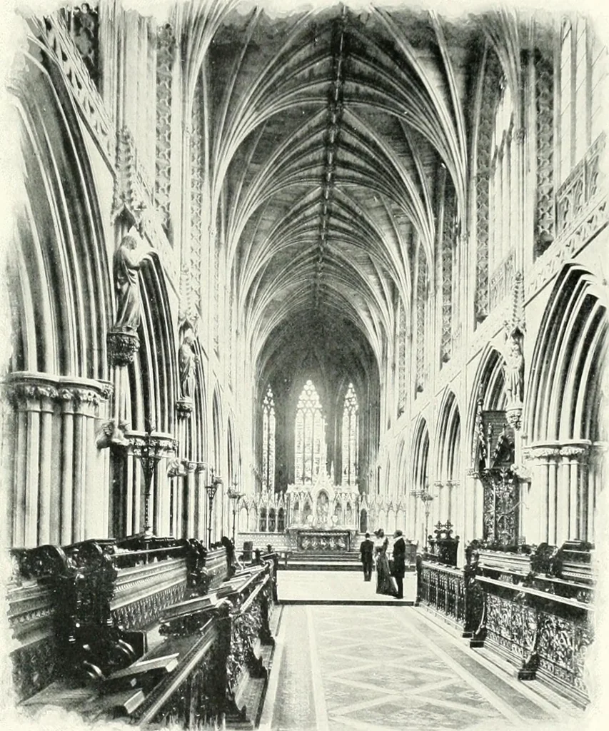 An illustration from The Cathedrals of England and Wales : their history, architecture, and associations ; with a series of Rembrandt plates and many illustrations in the text, 1906, leaf 28