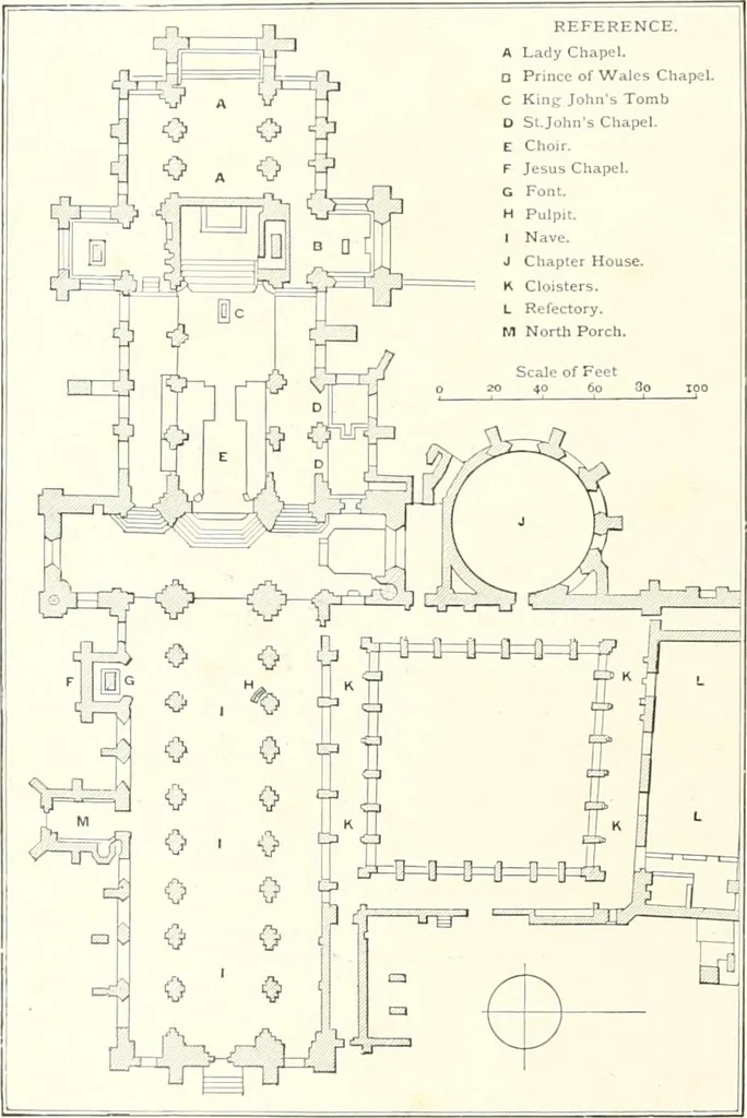An illustration from The Cathedrals of England and Wales : their history, architecture, and associations ; with a series of Rembrandt plates and many illustrations in the text, 1906, leaf 45