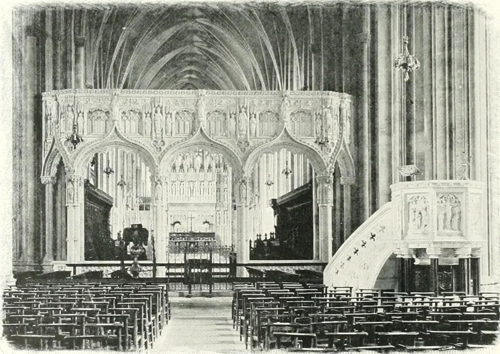 An illustration from The Cathedrals of England and Wales : their history, architecture, and associations ; with a series of Rembrandt plates and many illustrations in the text, 1906, leaf 81