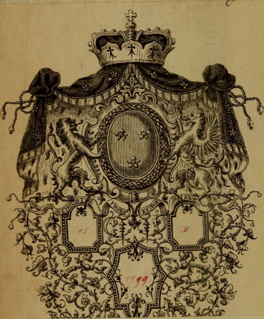 An illustration from Catalogue d'une tres-riche et tres-nombreuse collection d'estampes et desseins, tant relie's qu'autres : contenant tout ce qu'il y a de plus rare des maîtres & des ecoles italienne, lombarde, allemande, flamande, françoise, angloise & hollandoise, recueillie depuis nombre d'années avec beaucoup d'exactitude ; dont la vente se fera à Bruxelles lundi 15 avril 1765 & jours suivans .., 1765, leaf 1