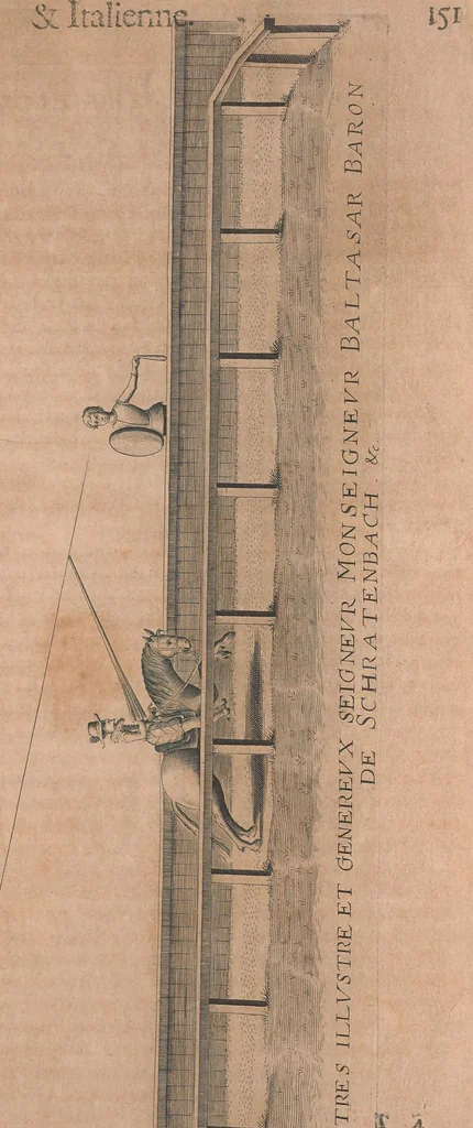 An illustration from La cavalerie françoise et italienne, ou, L'art de bien dresser les chevaux, selon les preceptes des bonnes écoles des deux nations : tant pour le plaisir de la carriere, et des carozels que pour le service de la guerre, 1620, leaf 160