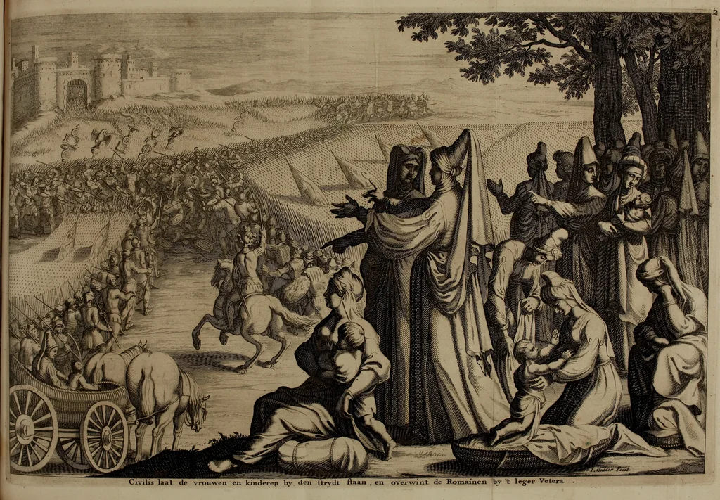 An illustration from C. Cornelius Tacitus. Jaarboeken en Historien, ook zyn Germanie, 1684, leaf 680