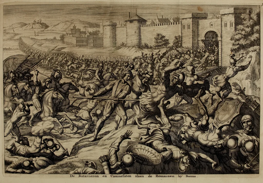 An illustration from C. Cornelius Tacitus. Jaarboeken en Historien, ook zyn Germanie, 1684, leaf 684