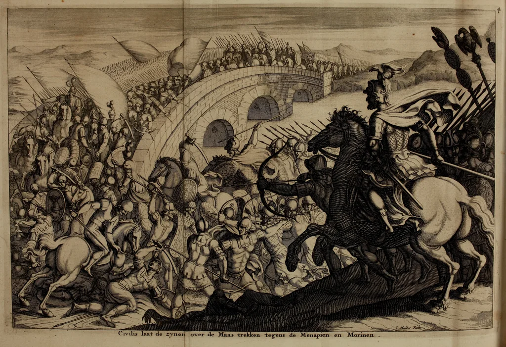An illustration from C. Cornelius Tacitus. Jaarboeken en Historien, ook zyn Germanie, 1684, leaf 691