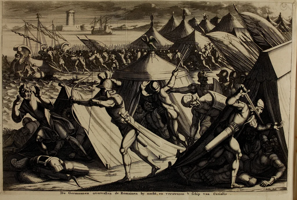 An illustration from C. Cornelius Tacitus. Jaarboeken en Historien, ook zyn Germanie, 1684, leaf 749