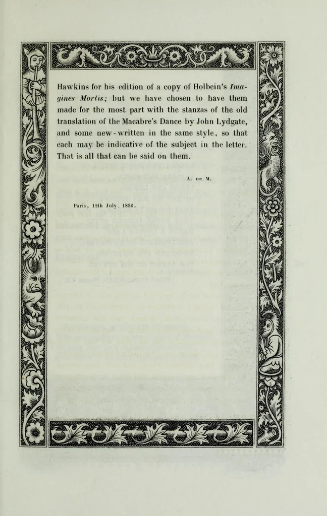 An illustration from The celebrated Hans Holbein's Alphabet of death : illustrated with old borders engraved on wood with Latin sentences and English quatrains, 1856, leaf 15